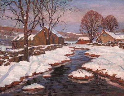 Winter Stream at Sunset