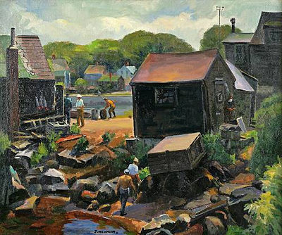 Sample artwork by Joseph Newman (1890 - 1979), known for mod townscape, figure, interior - View similar artists and auction records