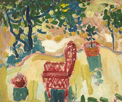 Garden Scene (Gile's Red Chair); Traveling Train Cars (double-sided)