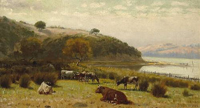 Cattle Grazing along the Shoreline, 1902 by Ludmilla Pilat Welch - Auction record, sale price, and art valuation. Compare with similar artists and explore comparable artworks.