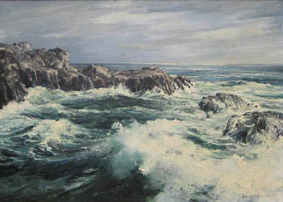 Coastal Rocks and Crashing Waves by Joshua Meador - Auction record, sale price, and art valuation. Compare with similar artists and explore comparable artworks.