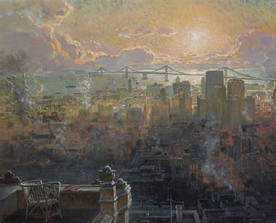 THE OAKLAND BAY BRIDGE AND DOWNTOWN SAN FRANCISCO FROM NOB HILL by Clarkson Dye - Auction record, sale price, and art valuation. Compare with similar artists and explore comparable artworks.