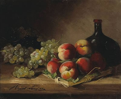 A still life with red currants and plums in a wicker basket; and a companion still life (a pair)