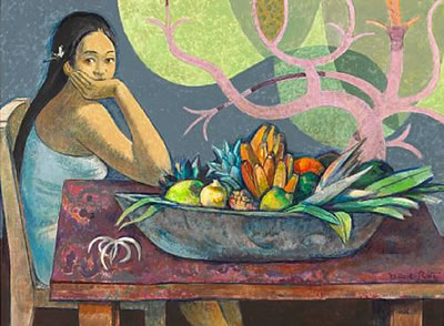 "Girl with calabash of fruit"
