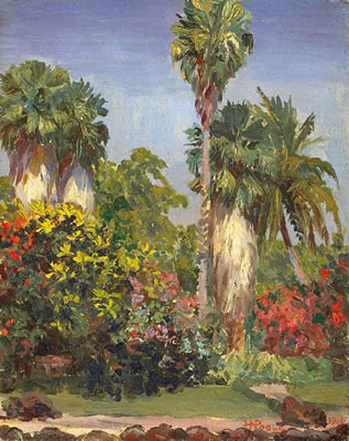Palm trees and flowers