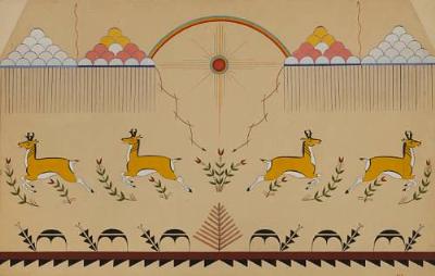 Depicting antelope leaping amongst floral and traditional design motifs by Velino Shije Herrera - Auction record, sale price, and art valuation. Compare with similar artists and explore comparable artworks.
