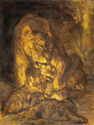 A lioness and her cubs