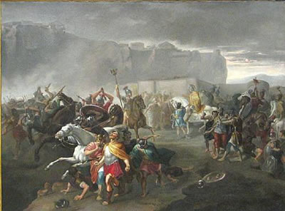 A battle scene with classical figures