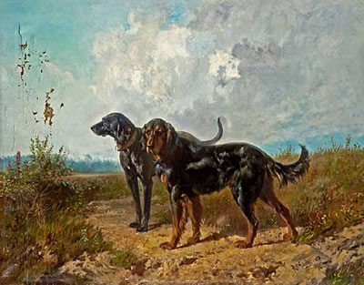 Two retrievers in a landscape