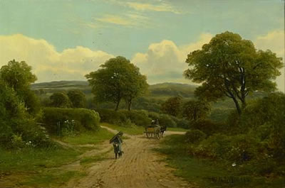 A rustic landscape with figures on a path