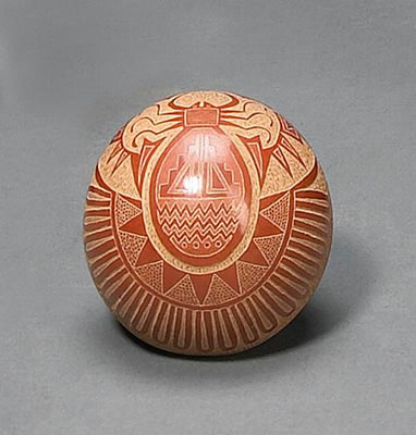 A Santa Clara miniature redware sgraffito jar