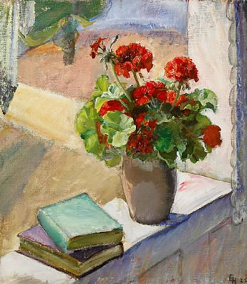 Geraniums in a window