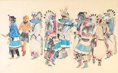 Untitled, depicting nine ceremonial dancers