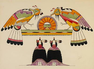 Untitled, depicting kachinas and a ritual scene