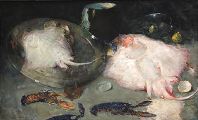 A still life with skates and lobster
