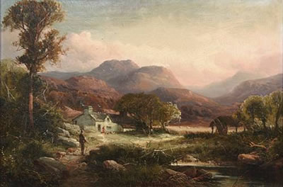 Figures on a path in a mountainous landscape with a cottage in the distance; A cottage in a mountainous landscape with a figure approaching on a path (a pair) by Tom Seymour - Auction record, sale price, and art valuation. Compare with similar artists and explore comparable artworks.