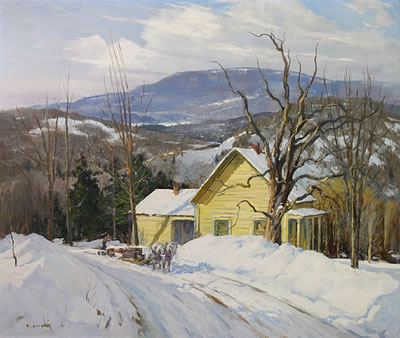 Hauling wood in the snow