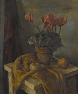 Still life with cyclamen and apples, 1939