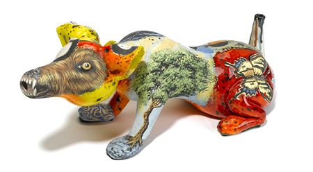 Untitled vessel, New World Series (terrier), 1994 by Michael Lucero - Auction record, sale price, and art valuation. Compare with similar artists and explore comparable artworks.