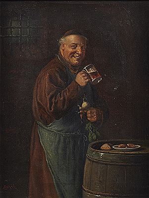 The monk's toast; also a companion painting (a pair) (2)