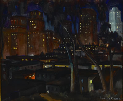 The city at night by Rinaldo (Richard) Cuneo - Auction record, sale price, and art valuation. Compare with similar artists and explore comparable artworks.