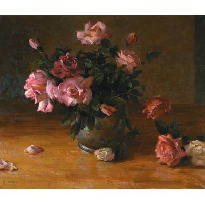 Roses in a Silver Pitcher