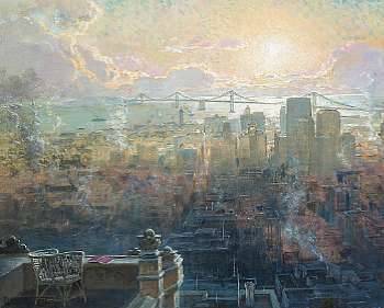 The Oakland Bay Bridge and Downtown San Francisco from Nob H