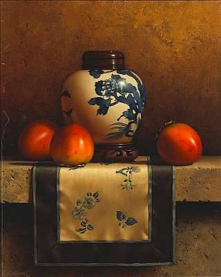 Persimmons and a Chinese Blue and White Porcelain Jar