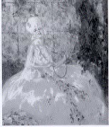 Lady in interior with floral background
