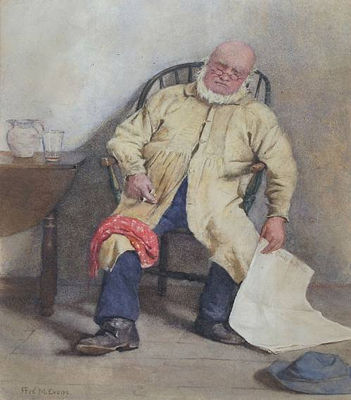 A Well-Earned Rest, a Gentleman Asleep in His Chair with Clay Pipe and Paper in Hand by Frederick James McNamara Evans - Auction record, sale price, and art valuation. Compare with similar artists and explore comparable artworks.