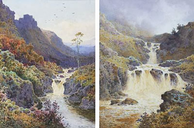 Mountain falls; a mountain river landscape
