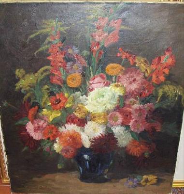 Still life of summer flowers in a blue vase