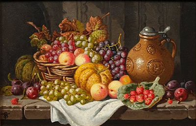 Still life of fruit and a stoneware bellarmine on a stone ledge by Charles Thomas Bale - Auction record, sale price, and art valuation. Compare with similar artists and explore comparable artworks.