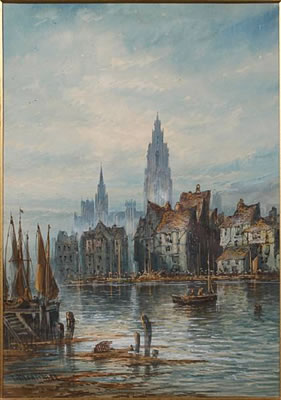 Town river landscapes (a pair)