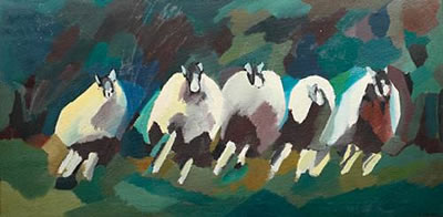 Abstract study of leaning sheep