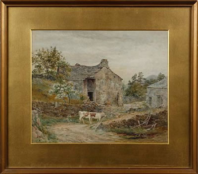 Calves before a stone barn by Cuthbert Rigby - Auction record, sale price, and art valuation. Compare with similar artists and explore comparable artworks.