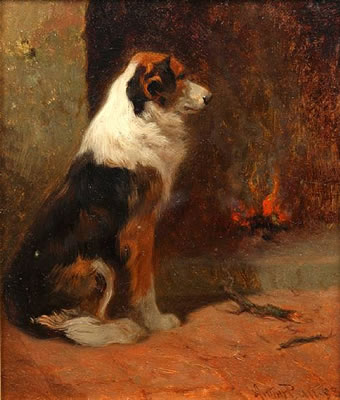 A seated collie beside a hearth by Arthur Batt - Auction record, sale price, and art valuation. Compare with similar artists and explore comparable artworks.