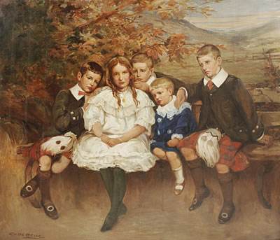 Portrait of Marshall, Mary, Robert, Samuel and Alexander Liddell, the children of Mr and Mrs A.J. Liddell of Pollokshields, Glasgow