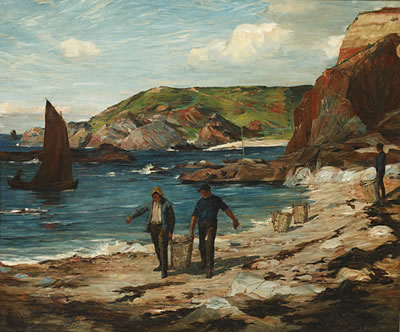 A Scottish cove, with fishermen on the beach by James Alfred Aitken - Auction record, sale price, and art valuation. Compare with similar artists and explore comparable artworks.