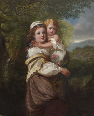 Mother and daughter in a landscape