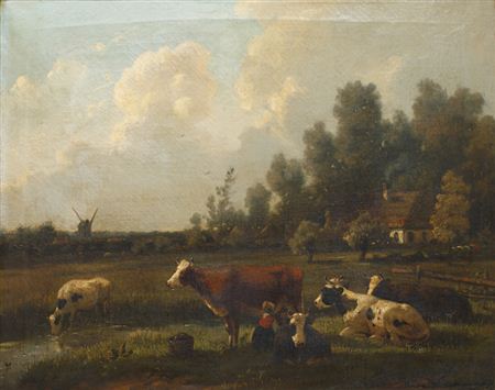 Cattle watering in a pastoral landscape by Rosalie Venneman - Auction record, sale price, and art valuation. Compare with similar artists and explore comparable artworks.