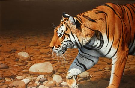 Tiger by a jungle pool by Trevor Boyer - Auction record, sale price, and art valuation. Compare with similar artists and explore comparable artworks.
