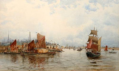 Shipping in the lower reaches of the Thames by Sir Hubert Medlycott - Auction record, sale price, and art valuation. Compare with similar artists and explore comparable artworks.
