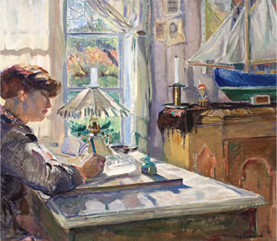 Sample artwork by Bernhard Dorotheus Folkestad (1879 - 1933), known for interior scene, landscape, figure, opulent still life and poultry painting - View similar artists and auction records