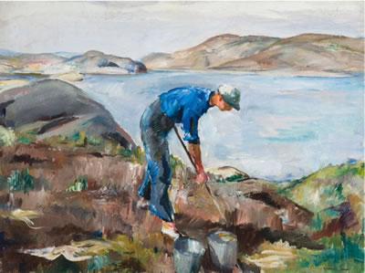 Man hoeing" (Markarbeid) by Henrik Lund - Auction record, sale price, and art valuation. Compare with similar artists and explore comparable artworks.