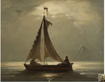 Seilbåt i måneskinn