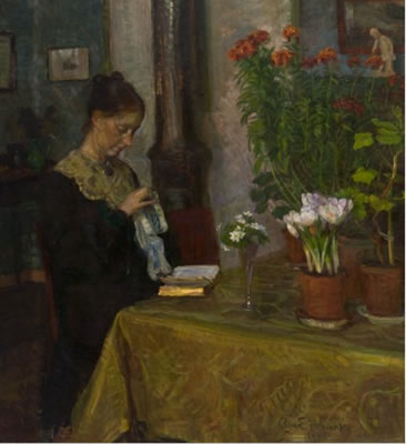 Kvinne med håndarbeide by August Eiebakke - Auction record, sale price, and art valuation. Compare with similar artists and explore comparable artworks.