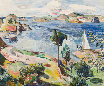 Skjærgårdslandskap med seilbåt
