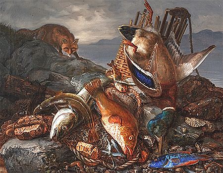 Stilleben med fisk og and
