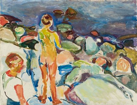 Badende barn, 1913 by Ludvig Karsten - Auction record, sale price, and art valuation. Compare with similar artists and explore comparable artworks.